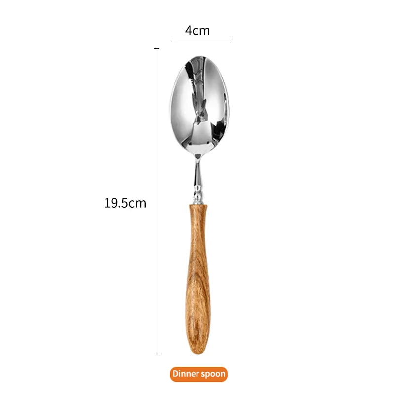 High-end Wooden Handle Tableware Set,304 Stainless Steel Metal Head, Easy to Clean,Steak Cutlery set