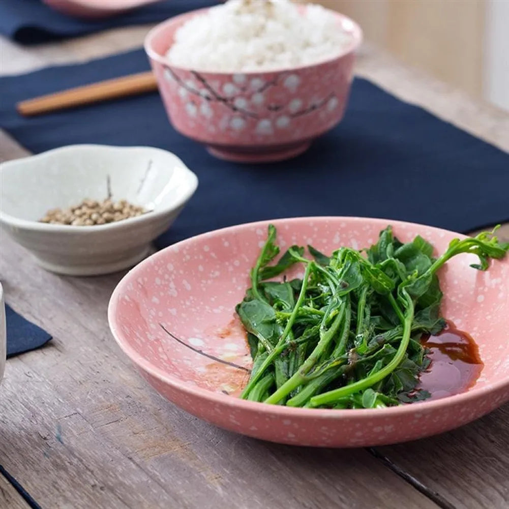 6-Piece Set Japanese Rice Bowl Dishes, Chopsticks, Spoon Ceramic Tableware Household Single Food