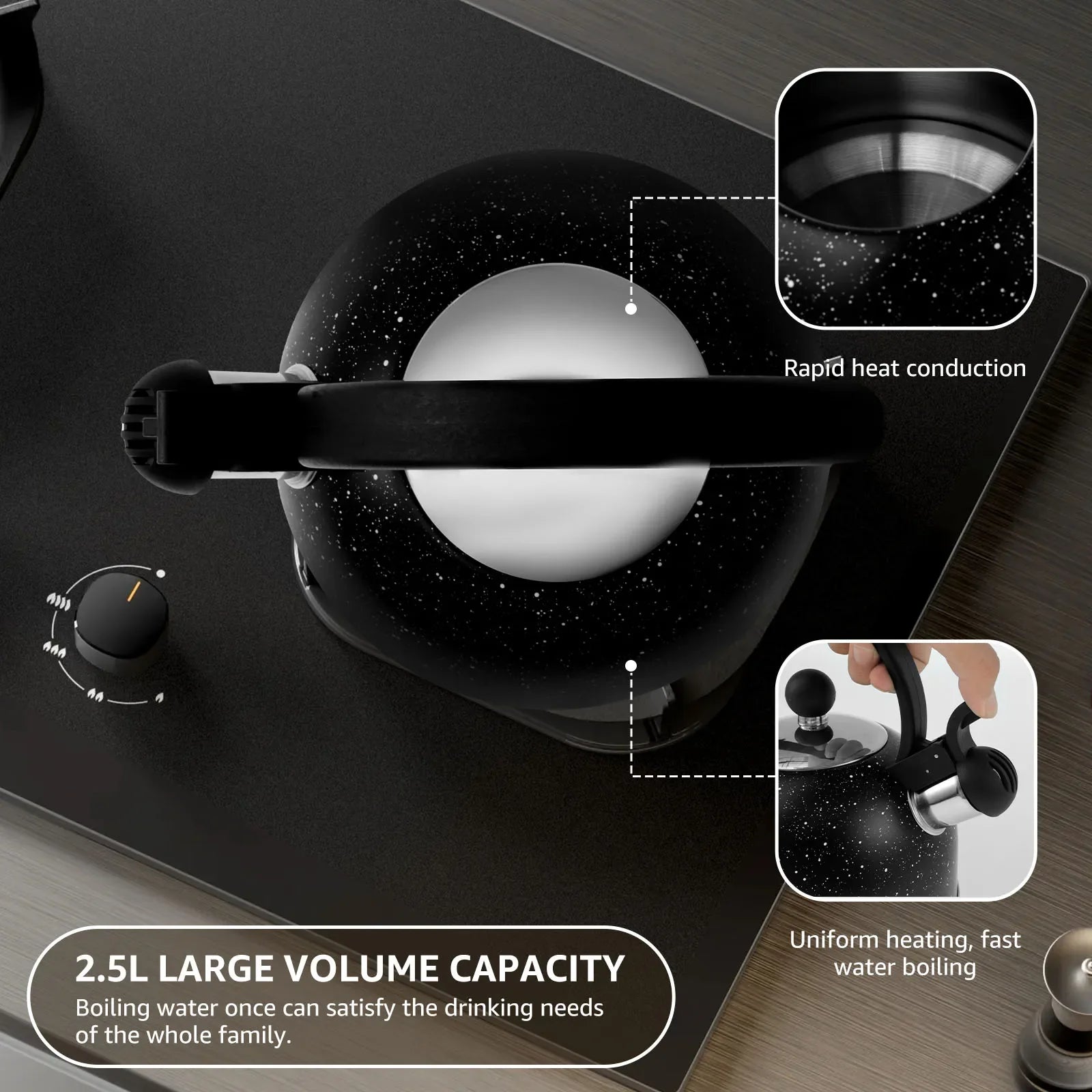 Whistling Kettle Stainless Steel Stove Top Kettle Rapid Boiling Stove Top Teapots with Whistle Spout for Gas Induction Cooker