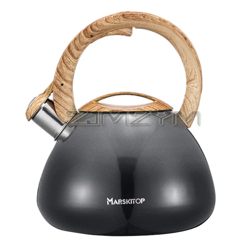2.5L Sound Kettle Stovetop Stainless Steel Boiling Water Kettle With Loud Whistle Wooden Handle Gas Induction Cooker Tea Kettle