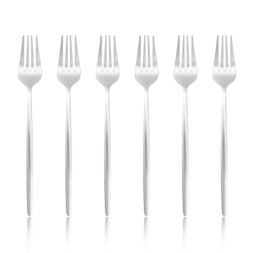 6 Pcs Silvere/Golden Flatware 8.2 Inch Stainless Steel Dinner Fork  Camping Dinnerware Set Tableware Eating Utensils