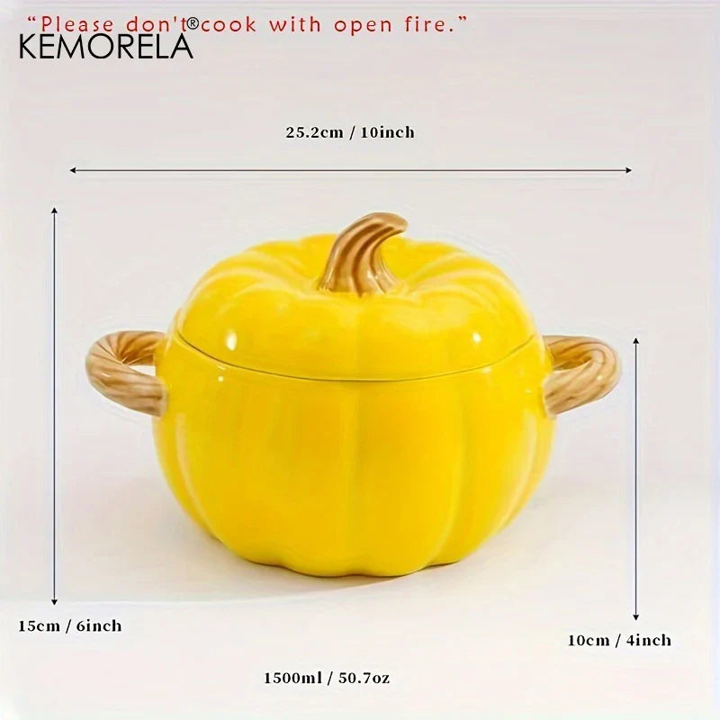 50OZ Dutch Oven Pot With Lid Ceramic Pumpkin Dish Halloween Pumpkin Pottery Dessert Saucepan No Open Flames Cute Pumpkin Bowl