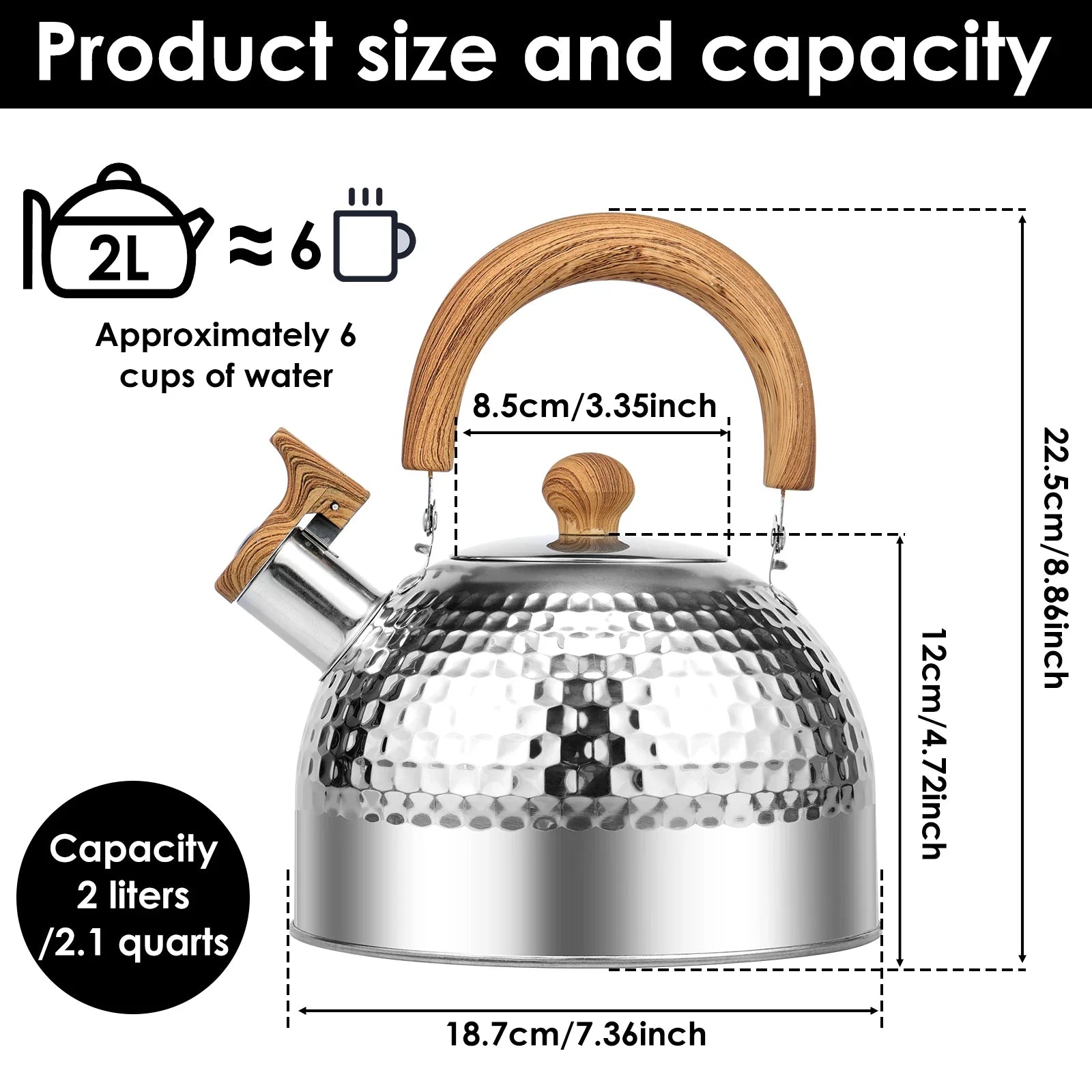 2/2.5/3L Stainless Steel Whistling Kettle Rustproof Stove Top Water Kettle with Anti-hot Handle Lightweight Stove Top Tea Pots