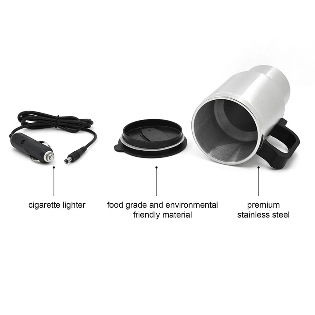 Car Electric Kettle Stainless Steel 450ml Kettle Pot Heated Automatic Shut Off for Water Tea Coffee Milk Car Kettle Thermos