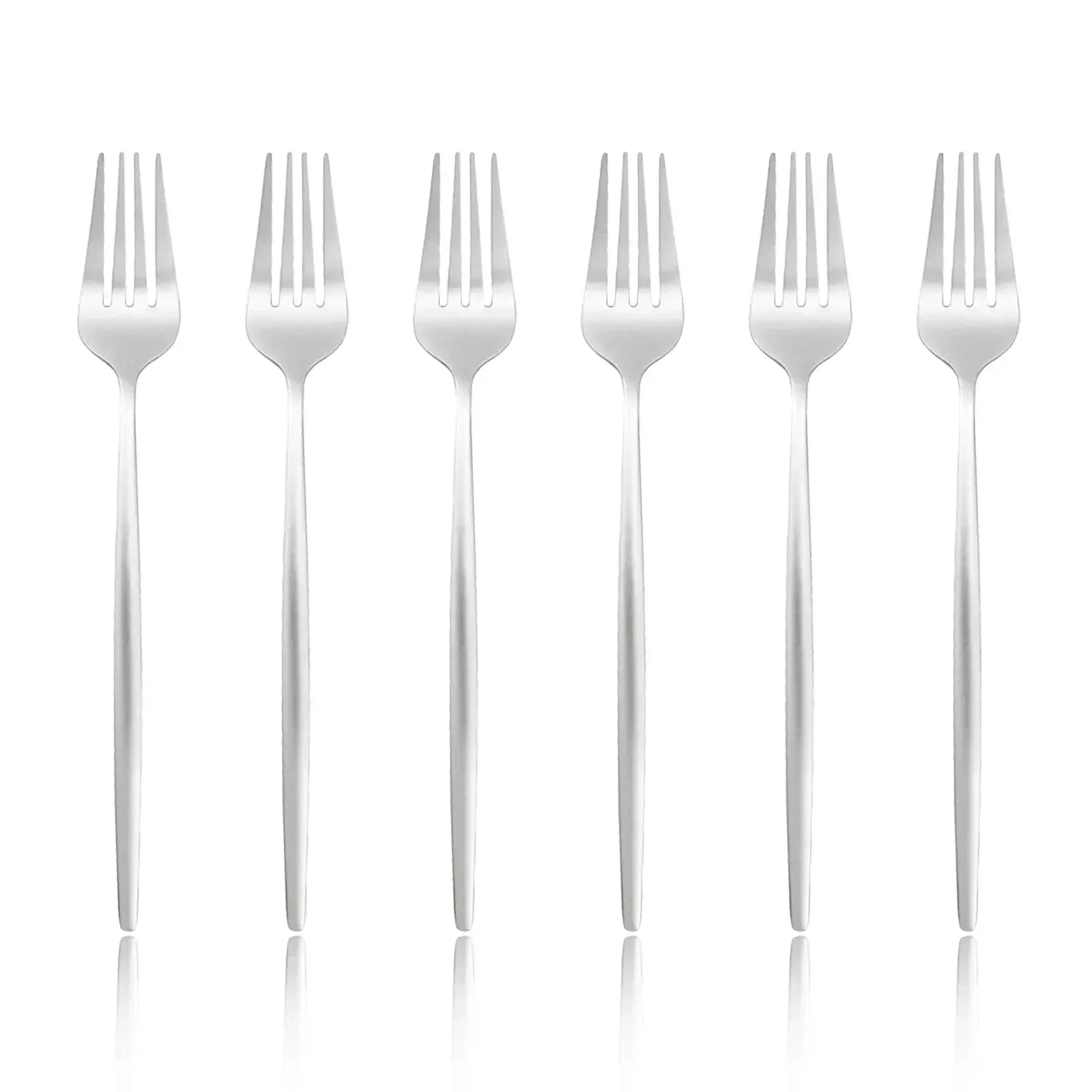 6 Pcs Silvere/Golden Flatware 8.2 Inch Stainless Steel Dinner Fork  Camping Dinnerware Set Tableware Eating Utensils