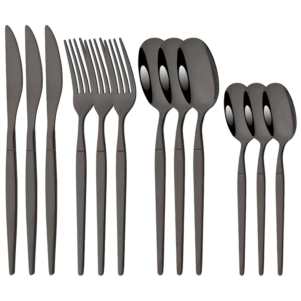 12Pcs Stainless Steel Dinnerware Set Golden Cutlery Spoon Fork Knife Western Cutlery Silverware Flatware Tableware Supplies