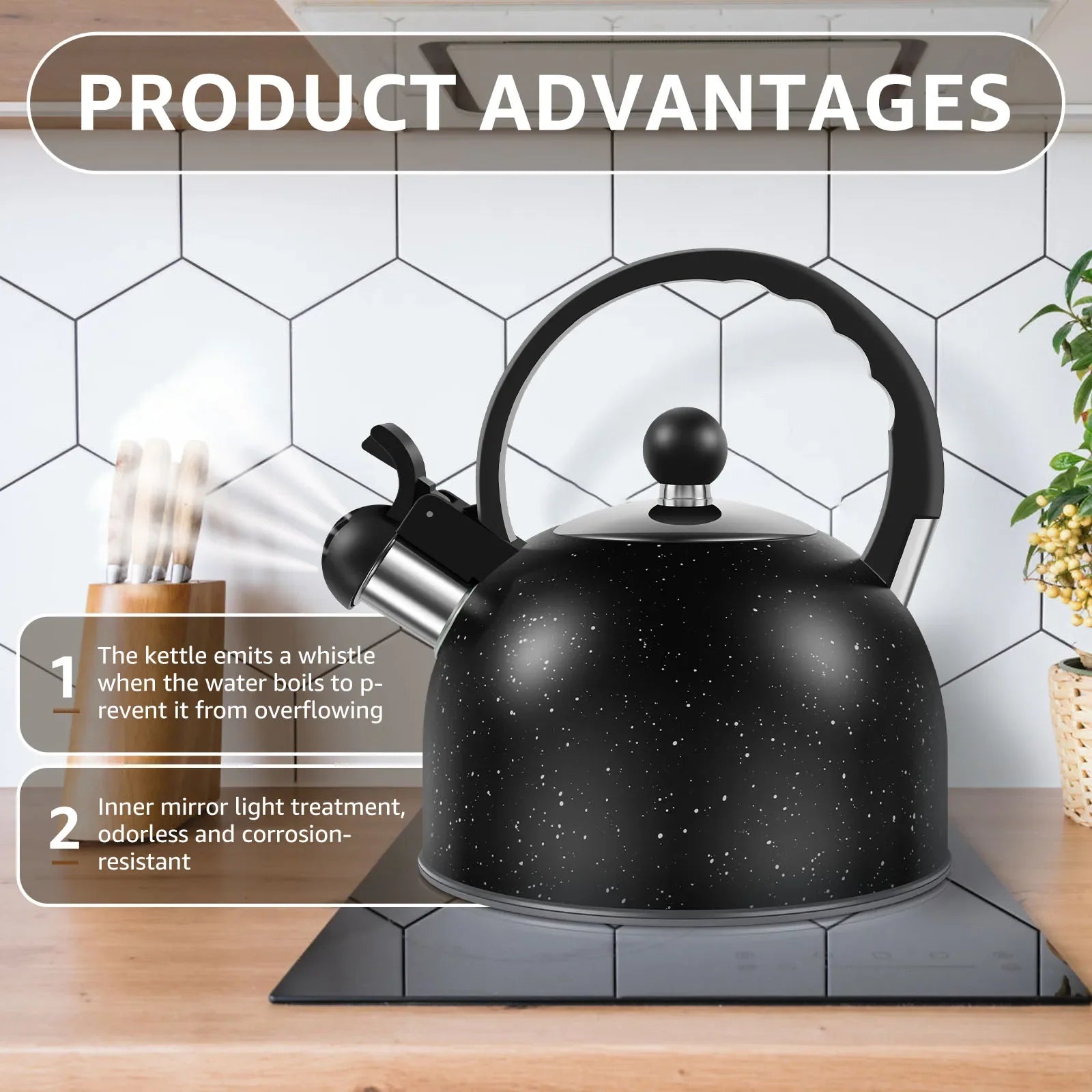 Whistling Kettle with Ergonomic Handle 2L Stove Top Kettle Stainless Steel Stove Top Tea Kettle Rapid Boiling Stove Top Tea Pots