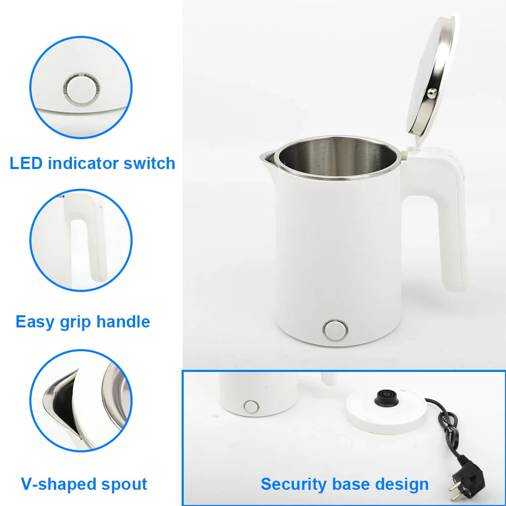 1.0L  Travel Electric Kettle Portable  Stainless Steel Automatic Power Water Boiler  For Trip Camping Abroad Smart Kettle Pot