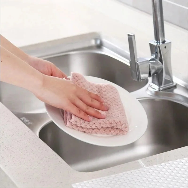 Kitchen Cleaning Dining Wash Towel Absorbent Square Microfiber Dishcloth Household Thickened Cloth Tool Supply Accessory New
